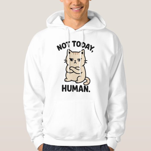 Not Today Human - かわいいおこりんぼ猫Tシャツデザイン パーカ (正面)