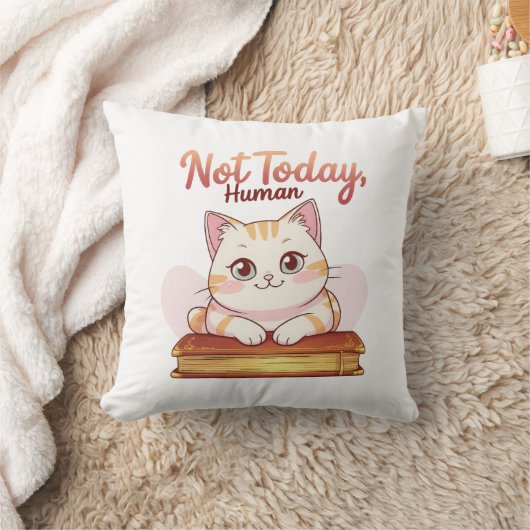 Not Today Human Cute Cat on Book Funny Design クッション (ブランケット)