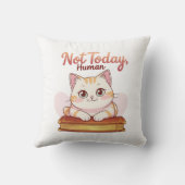 Not Today Human Cute Cat on Book Funny Design クッション (裏面)