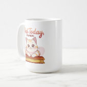 Not Today Human Cute Cat on Book Funny Design コーヒーマグカップ (正面左)