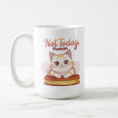 Not Today Human Cute Cat on Book Funny Design コーヒーマグカップ (左)