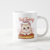 Not Today Human Cute Cat on Book Funny Design ジャンボコーヒーマグカップ (右)