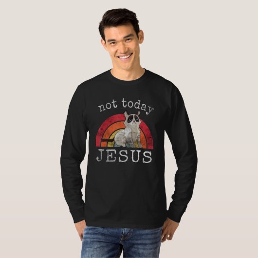 Not Today Jesus Satanic  Cat Rainbow Tシャツ (正面フル)