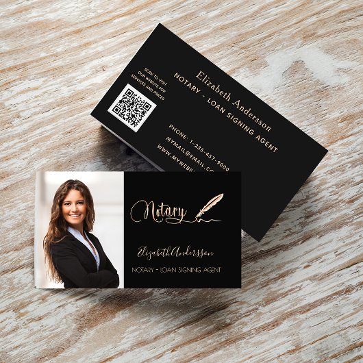 Notary loan signing agent black rose gold photo QR 名刺