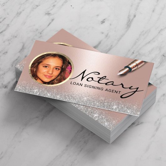 Notary Loan Signing Agent Modern Rose Gold Photo 名刺