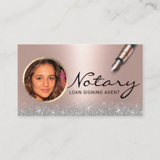 Notary Loan Signing Agent Modern Rose Gold Photo 名刺 (正面)