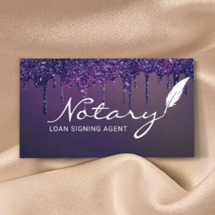 Notary Loan Signing Agent Purple Glitter Drips 名刺