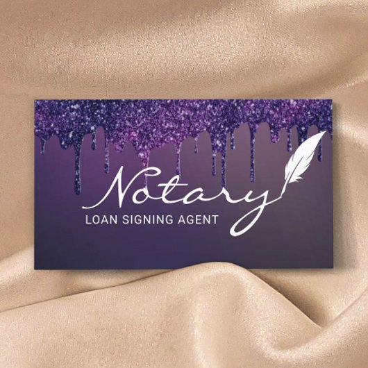 Notary Loan Signing Agent Purple Glitter Drips 名刺