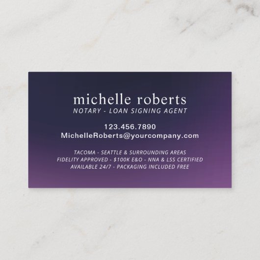 Notary Loan Signing Agent Purple Glitter Drips 名刺 (裏面)