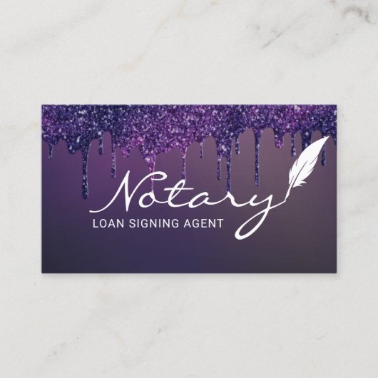 Notary Loan Signing Agent Purple Glitter Drips 名刺 (正面)