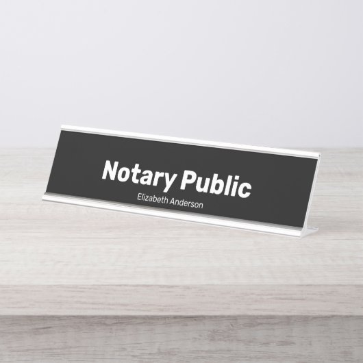 Notary Public and Name Text Template Black デスクネームプレート (正面)