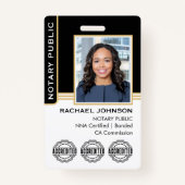 Notary Public Custom Photo Logo ID Black Gold バッジ (正面)