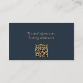 Notary Public Minimalist Navy Blue Gold QR Code 名刺 (裏面)