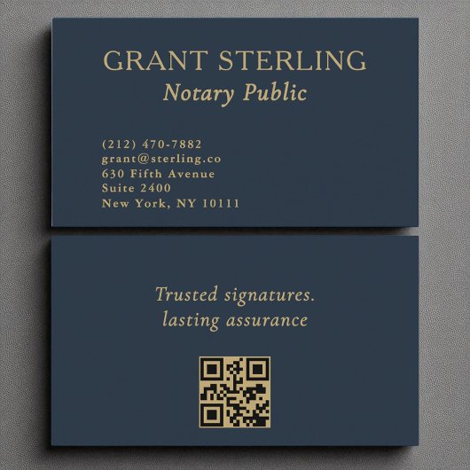 Notary Public Minimalist Navy Blue Gold QR Code 名刺