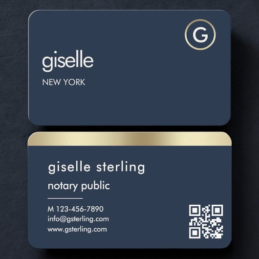 Notary Public Navy Blue Gold QR Code 名刺