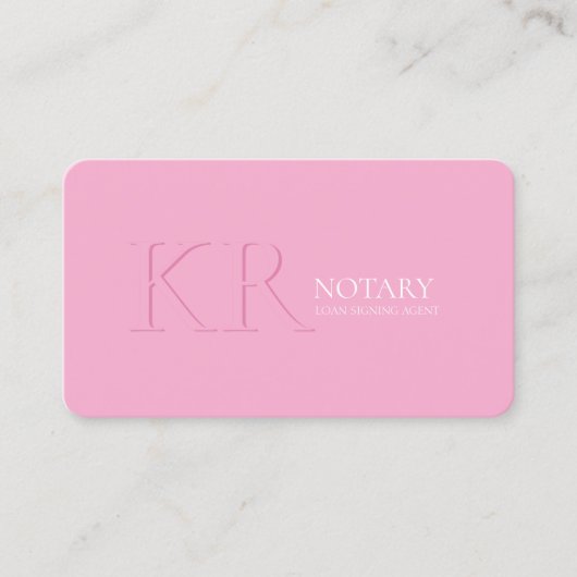 Notary Public Signing Agent Monogram Modern Pink 名刺 (正面)