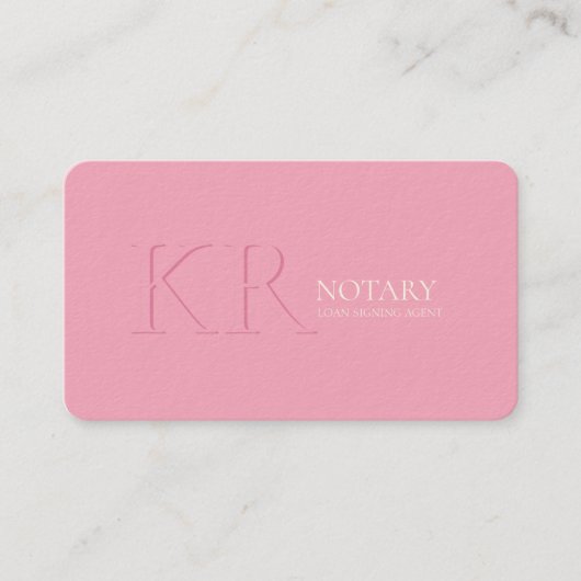 Notary Public Signing Agent Monogram Modern Pink 名刺 (正面)