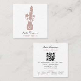 Notary Signing Agent Calligraphy Pink Floral Quill スクエア名刺
