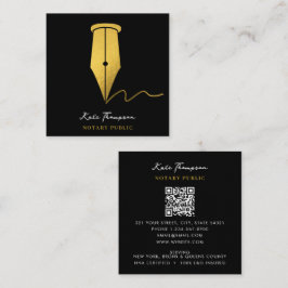 Notary Signing Agent Calligraphy QR Code Gold スクエア名刺