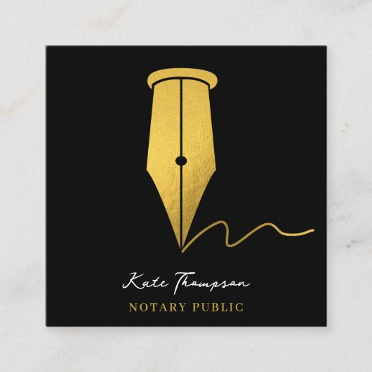 Notary Signing Agent Calligraphy QR Code Gold スクエア名刺 (正面)