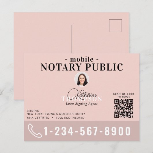 Notary Signing Agent Modern Pink Photo QR Code ポストカード (正面/裏面)