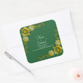Note + Bride Groom Names Emerald Green & Gold スクエアシール (封筒)