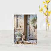 Note Card Farmhouse Cat With Baby's Breath Wreath カード (黄色い花)