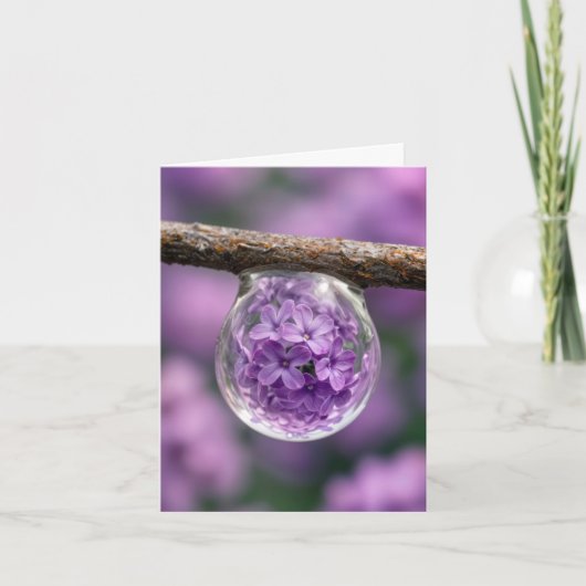 Note Card Lilac Blossom Reflected in Raindrop カード (正面)