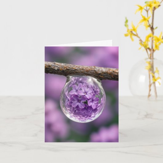 Note Card Lilac Blossom Reflected in Raindrop カード (黄色い花)