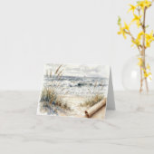 Note Card Ocean Beach with Curled Paper カード (黄色い花)