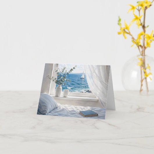 Note Card Ocean View from a Bedroom Window カード (黄色い花)