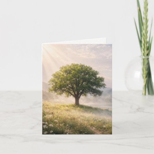Note Card Solitary Green Tree with Sunbeams カード (正面)