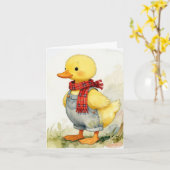 Note Card Watercolor Duck In Overalls カード (黄色い花)