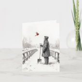 Note Card Young Man Watching a Cardinal カード (正面)