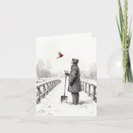 Note Card Young Man Watching a Cardinal カード (正面)