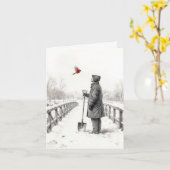 Note Card Young Man Watching a Cardinal カード (黄色い花)