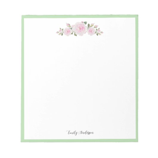 Note Pad with Name Soft Pink Roses ノートパッド (正面)
