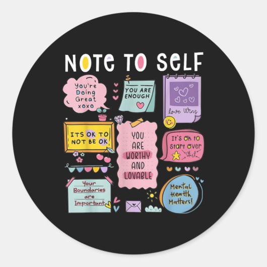 Note To Self Psychologist Mental Health Awareness  ラウンドシール (正面)