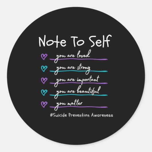 Note To Self You Suicide Prevention Awareness  ラウンドシール (正面)