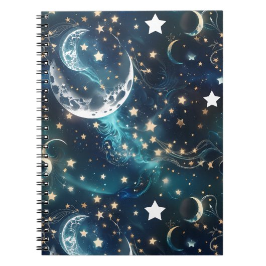 Notebook – Luxury Icy Blue Celestial Moon Phases ノートブック (正面)
