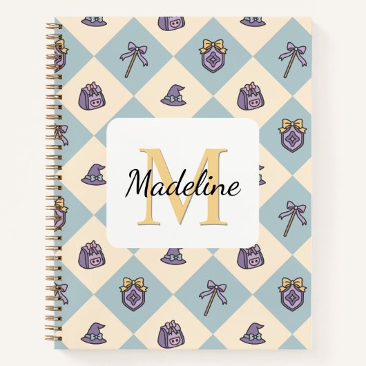 Notebook Name Magic Academy Wizard School Blue ノートブック (正面)