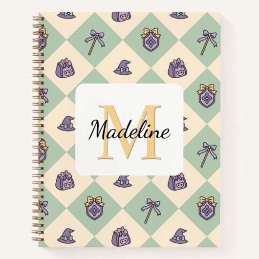 Notebook Name Magic Academy Wizard School Green ノートブック (正面)