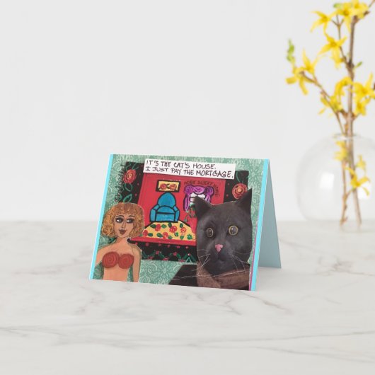 Notecardそれは私がちょうどmortgaを支払う猫の家です カード (黄色い花)