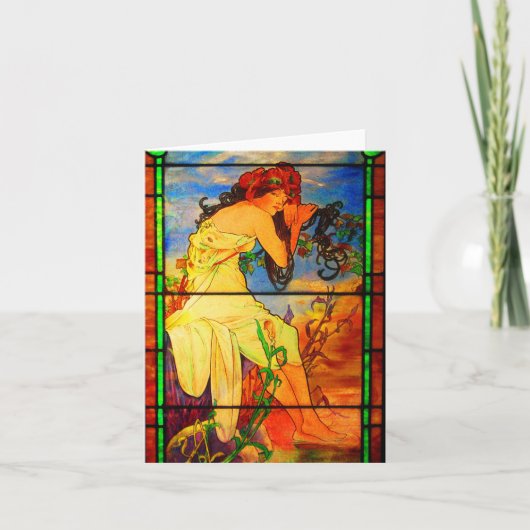 Notecardヴィンテージのステンドグラスの芸術ミュシャ5 カード (正面)