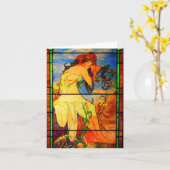 Notecardヴィンテージのステンドグラスの芸術ミュシャ5 カード (黄色い花)