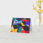 Notecard: 多くの着色された家 カード (黄色い花)