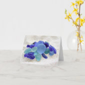 Notecard -青い海ガラス カード (黄色い花)