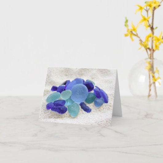 Notecard -青い海ガラス カード (黄色い花)