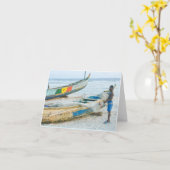 Notecard, Boatの少年,アイボリー海岸,西アフリカ カード (黄色い花)