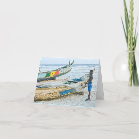 Notecard, Boatの少年,アイボリー海岸,西アフリカ カード (正面)